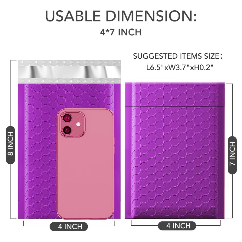 GSSUSA GSSSUSA Bubble Mailers 4x8 Inch 50 Pack Padded Envelopes Usable Size 4x7 Inch Shipping Envelopes Self Seal Small Packaging Shipping Bags for Mailing Jewelry, Small Business, Purple - Image 2